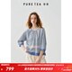 茶·愫【古韻青瓷】puretea茶愫收褶圓領(lǐng)蕾絲拼接印花襯衫女2025夏新款 湖藍 S