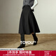 初語(yǔ)半身裙女2025冬季新款后松緊腰立體壓褶復古智性風(fēng)通勤毛呢裙 黑灰色 M