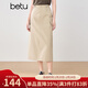 百圖betu女裝2025夏季新款半身裙高腰調節繩100%棉工裝裙裙子2503T73 卡其色 L