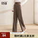 歐莎（OSA）高腰針織闊腿褲女秋冬季2021年新款寬松磨毛直筒休閑褲子 深咖色（S121D52012） XL