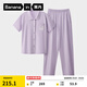 蕉內棉棉500E睡衣女士5A抑菌棉莫翻領(lǐng)短袖長(cháng)褲夏季短褲家居服情侶套裝 【女士長(cháng)褲】鎂紫 XL