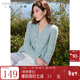 三彩大碼女裝2025秋季新款優(yōu)雅假兩件針織衫毛衣長(cháng)袖V領(lǐng)上衣胖MM 湖水藍 L