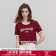 初語(yǔ)棉質(zhì)字母印花短袖T恤女2025夏季新款撞色包邊美式復古上衣 復古紅-字母 S