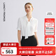 朗姿2025年夏季新款白色系帶通勤襯衫短袖塔飄帶商務(wù)打底上衣女 白色 S