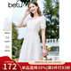 百圖betu女裝夏季新款連衣裙方領(lǐng)蕾絲面料裙子X(jué)型連衣裙女2303D04 米白 L