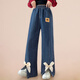 十月媽咪（octmami）春秋新款女童兒童牛仔褲女孩子休閑褲長(cháng)褲子寬松闊腿褲 藍色 150
