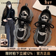 CAMILA KSENIA爆款老爹鞋女士2025年新款冬季百搭厚底休閑網(wǎng)面透氣運動(dòng)跑步鞋子 黑色 37