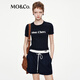 MO&Co.【秦嵐同款】短袖T恤25秋新品植絨印花正肩上衣MBE3TEET08新年紅 藍黑色 M /165