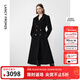 朗姿純羊毛軍旅風(fēng)收腰顯瘦氣質(zhì)高級呢子大衣修身毛呢外套冬季新款 黑色 M