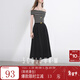 三彩2025夏季新款高腰半身裙復古A字顯瘦中長(cháng)裙大擺傘裙百搭M 經(jīng)典黑 S 155/64A