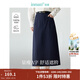 茵曼（INMAN）復古通勤開(kāi)叉半身裙女百搭舒適全棉中長(cháng)A字裙子 深藍色 -18518172 S
