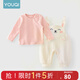 優(yōu)奇嬰幼兒背帶褲秋季新款小兔子洋氣女寶寶休閑長(cháng)褲嬰兒褲子百搭春秋 T條紋上衣+小兔背帶褲 90