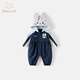 班喜迪嬰兒衣服春裝嬰幼兒連體衣超萌寶寶哈衣爬服春秋裝卡通連帽外出服 藏青 90cm