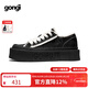共跡gongji周深同款厚底帆布鞋厚底鞋女鞋秋季2025增高板鞋小白鞋運動(dòng)休閑鞋 墨夜黑 /偏大一碼 37