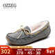 OZZEG澳洲豆豆鞋女冬季加絨保暖真皮棉鞋羊皮毛一體毛毛厚底防滑孕婦鞋 灰色（升級版） 37