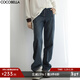 COCOBELLA復古時(shí)尚丹寧水洗牛仔褲女秋高腰遮胯直筒休閑褲DN630 牛仔藍 M