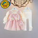 G.duck嬰兒童裝時(shí)髦女寶寶春裝洋氣套裝2025新款女童春秋衣服裙子三件套 粉紅色 100 cm