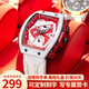 馬克華菲（MARK FAIRWHALE）手表男士駕馭者系列酒桶型機械風(fēng)格夜光防水學(xué)生男表瑞士品質(zhì)腕表 紅殼紅面白膠帶