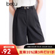 百圖betu女裝春夏新款短褲簡(jiǎn)約高腰闊腿復古百搭短褲女2403T80 深灰 M