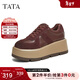 他她（TATA）糕糕鞋厚底德訓鞋女鞋子透氣松糕鞋休閑板鞋新款CX901AM5 酒紅（單里） 36