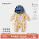 babylove嬰兒連體衣冬季棉服寶寶夾棉連帽哈衣拉鏈卡通保暖外出服 布萊墾棕 66cm