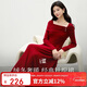秋水伊人新年戰袍法式復古風(fēng)收腰連衣裙2025年冬紅色珍珠扣針織裙