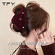 TFY紅色絲絨三角抓夾后腦勺2026新款高級感高端輕奢發(fā)夾盤(pán)發(fā)新年發(fā)飾 紅色三角抓夾
