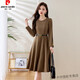 皮爾卡丹感長(cháng)袖連衣裙女春秋冬2026新款收腰顯瘦氣質(zhì)名媛女神范中長(cháng)裙子 卡其色 XL 建議115-125斤