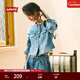 Levi's李維斯女士法式元氣時(shí)尚潮流休閑簡(jiǎn)約圓領(lǐng)短款藍色牛仔外套 淺藍色 S