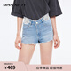 MISS SIXTY 天使系列 牛仔短褲女復古中腰磨破鏤空繡花 淺藍 28