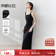 尚都比拉法式高級感連衣裙女秋季赫本風(fēng)長(cháng)款氣質(zhì)A字裙抽褶收腰顯瘦背帶裙