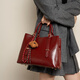 江問(wèn)漁紅色包2026新款高級感油蠟皮手提包婚包新娘大容量媽媽包日?？捎?紅色 送掛件+絲巾 送老婆送女友禮物開(kāi)運紅新年禮物