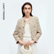 朗姿高級感粗花呢小香風(fēng)外套流蘇時(shí)尚羊毛短上衣秋季新款 香檳米色 S