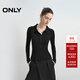 ONLY2025夏季新款簡(jiǎn)約撞色門(mén)襟拼接袖口正肩針織衫女|125324028 H1Z黑色 M