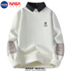 NASA CASA假兩件毛衣男秋冬季2024新款拼接襯衫領(lǐng)針織衫男士加厚保暖毛線(xiàn)衣 白色 XL (約120-130斤可穿)