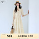 伊芙麗（eifini）伊芙麗精致花邊拼接設計感收腰長(cháng)款公主裙仙女連衣裙2025春季新款 米黃 S
