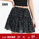 森馬半身裙女碎花雪紡俏皮森系2025夏季新款設計感木耳邊蓬蓬短裙 黑色調00499 L