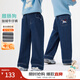 茵曼（INMAN）童裝女童加絨牛仔褲臘腸狗冬季兒童中大童寬松保暖直筒褲 牛仔藍 160