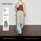 CHIC JOJO【時(shí)光映跡】牛仔褲女26春新款藍色做舊時(shí)尚拼接闊腿褲 燼煙藍 M (27)