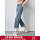 初語(yǔ)石洗丹寧|清爽霜花直筒牛仔褲女2024春季新款翻邊8分褲小個(gè)子 石洗霜花藍 27