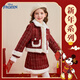 迪士尼女童小香風(fēng)套裝2026新款兒童新年衣服寶寶夾棉紅色外套褲子兩件套