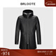 Brloote/巴魯特真皮皮衣男中長(cháng)款連帽羽絨服冬季男士羊羔毛翻領(lǐng)保暖外套 黑色 170/92A