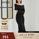 SNIDEL2025春夏氣質(zhì)淑女一字領(lǐng)露肩紐扣針織連衣裙SWNO251037 黑色 均碼 F