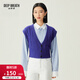 深呼吸DEEP BREATH女裝短款造型蔥紗羊毛針織開(kāi)衫馬甲A401069 藍 M (3碼)