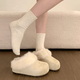 靖話(huà)巨好看厚底內增高加絨勃肯鞋女2025年冬季外穿毛毛鞋保暖包頭棉拖 米白色 37 (235mm)