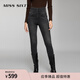 MISS SIXTY牛仔褲女三環(huán)高腰黑灰色復合絨加厚顯瘦靴褲百搭休閑 黑灰 23
