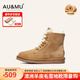 AU&MU澳洲冬季雪地靴男女士羊皮毛一體系帶保暖大碼馬丁靴加絨防滑棉鞋 栗色-男女款 【羊皮毛一體】1920 44