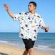 MOLOON男士泳衣沙灘襯衫寬松學(xué)生潮流花襯衣情侶沙灘外套薄夏威夷夏季 白色 2XL （建議145-165斤）