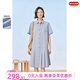 飛鳥(niǎo)和新酒襯衫連衣裙女中長(cháng)款夏季新款寬松短袖氣質(zhì)繡花裙 霧霾藍HCH01 S