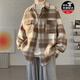 軒森圖（XUANSENTU）條紋毛呢外套男春秋款小香風(fēng)感痞帥潮牌寬松工裝格子夾克秋季 CT29卡布奇諾 L (175) （120斤至145斤可穿）